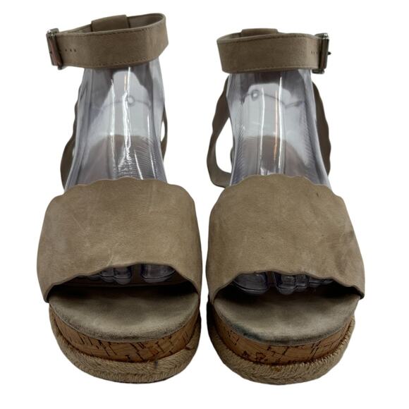 Marc Fisher Faitful Tan Suede Platform Scalloped Wedge Sandals - Picture 3 of 10